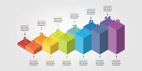 square chart of with numbers timeline template for infographic for presentation for 12 element