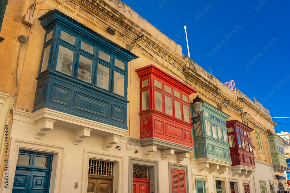 Wall mural Typical colorful balconies of Malta in  Rabat