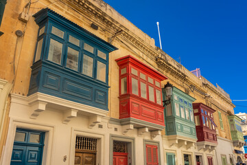 Typical colorful balconies of Malta in  Rabat