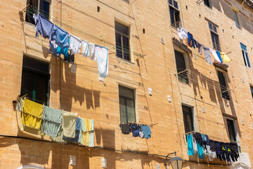 Hanging clothes in old town Valletta,  Malta