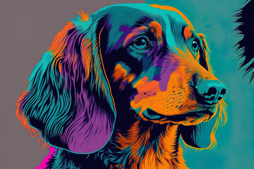pop art with dachshunds. a vibrant of a long haired little dachshund dog. Generative AI