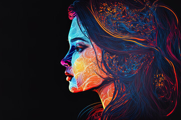 neon lit abstract portrait of a person. Generative AI
