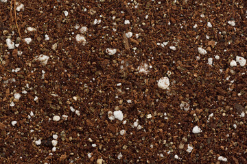 Germination media or soilless growing potting mix of coconut coir vermiculite and perlite closeup...
