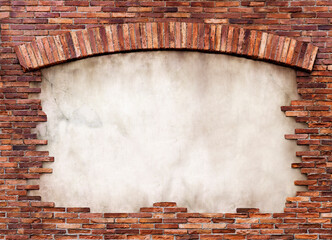 Brick wall with an arch framed background