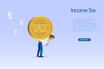 Businessman holding tax gold coin on back. Overload tax payment, tax time reminder concept.