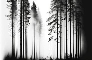 Fototapety  black and white photograph of woods and mist