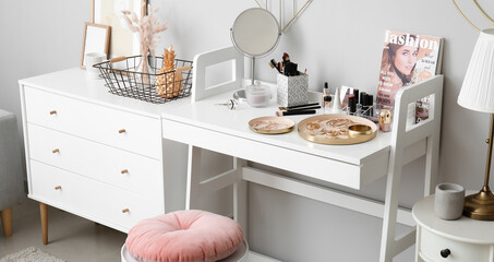 Dressing table in interior of light room