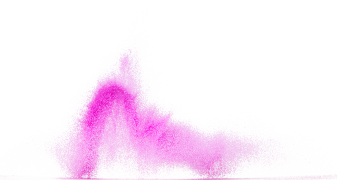 Small size purple Sand flying explosion, violet sands grain wave explode. Abstract cloud fly. purple colored sand splash throwing in Air. White background Isolated high speed shutter, throwing freeze