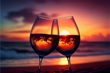 Fototapeta na wymiar A pair of wineglasses clicking on a toast ideal for romantic backgrounds
