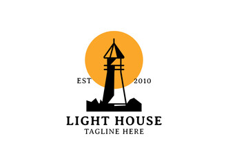 Lighthouse, Beacon logo icon. Vector Illustration. Modern linear simple logotype template. Lighthouses and ocean waves.
