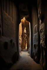 tall hallway of caves. Aerial view