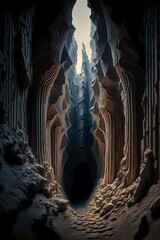 tall hallway of caves. Aerial view