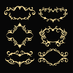 Vintage floral border big set. Gorgeous vintage frame label. Ethnic engraved ornament element. Retro vector illustration.