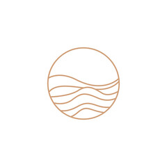 Sand logo, sand dune, beach icon, desert abstract pattern sign of wavy lines.