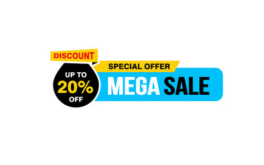 20 Percent MEGA SALE offer, clearance, promotion banner layout with sticker style. 
