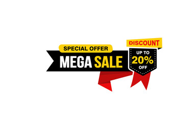 20 Percent MEGA SALE offer, clearance, promotion banner layout with sticker style. 
