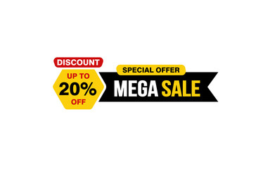 20 Percent MEGA SALE offer, clearance, promotion banner layout with sticker style. 
