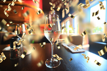 christmas and new year celebration wine restaurant, fall confetti background party decoration
