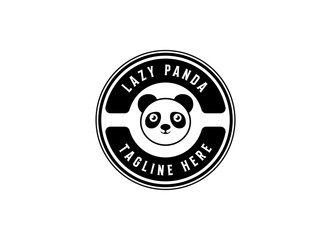 Panda bear silhouette Logo design vector template. Funny Lazy Logo Panda animal Logotype concept icon.