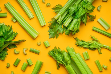 Fresh green celery on color background