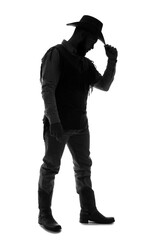 Silhouette of cowboy on white background