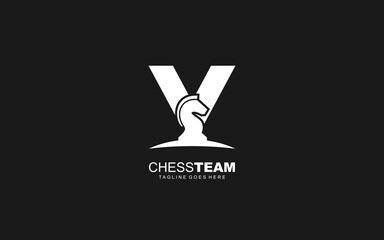 V logo CHESS for branding company. HORSE template vector illustration for your brand.