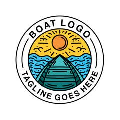 boat on the sea Logo Design Vintage Emblem Vector illustration Badge Symbol Icon
