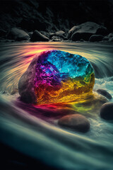 Glowing Colourful rock on river