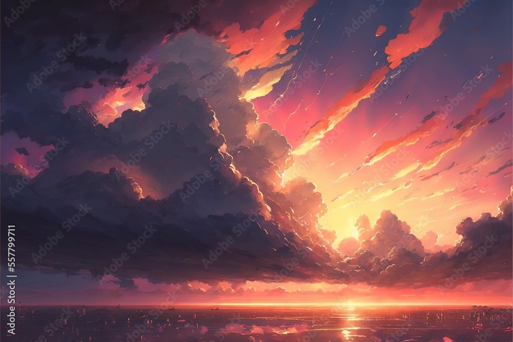 Wall mural sky background rays of light breaking through the clouds