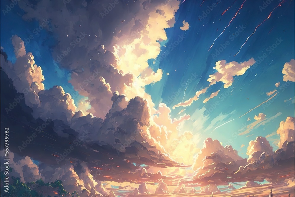 Wall mural sky background rays of light breaking through the clouds