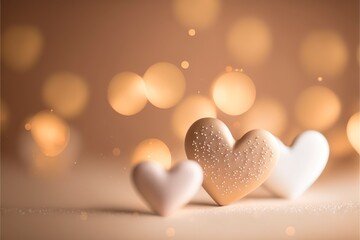 Fototapeta premium Cute hearts Brown, Valentine's Day, bokeh lights Micro hearts.