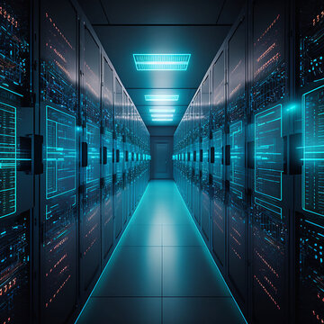 Futuristischer Korridor von Server, Super-Computer
