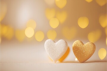 Obraz premium Cute hearts yellow, Valentine's Day, bokeh lights Micro hearts. 