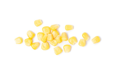 Heap of corn kernels isolated on white background