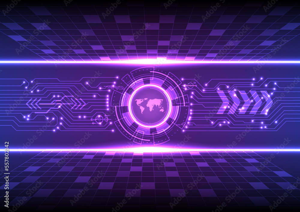 Poster abstract hi tech background tech glow circles have a map in the middle. electronic circuit with dots