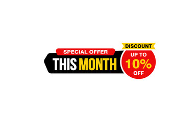 10 Percent THIS MONTH offer, clearance, promotion banner layout with sticker style.