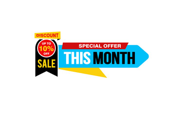 10 Percent THIS MONTH offer, clearance, promotion banner layout with sticker style.