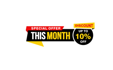 10 Percent THIS MONTH offer, clearance, promotion banner layout with sticker style.