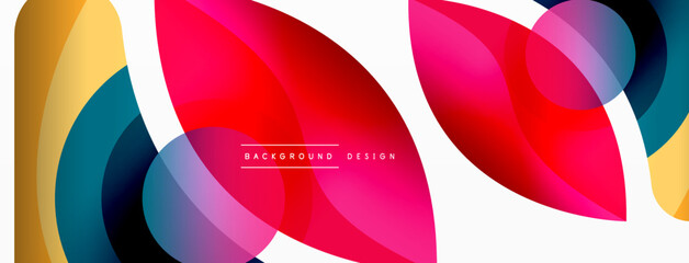 Obraz premium Abstract background with color geometric shapes. Beautiful minimal backdrop with round shapes circles and lines. Geometrical design. Vector illustration