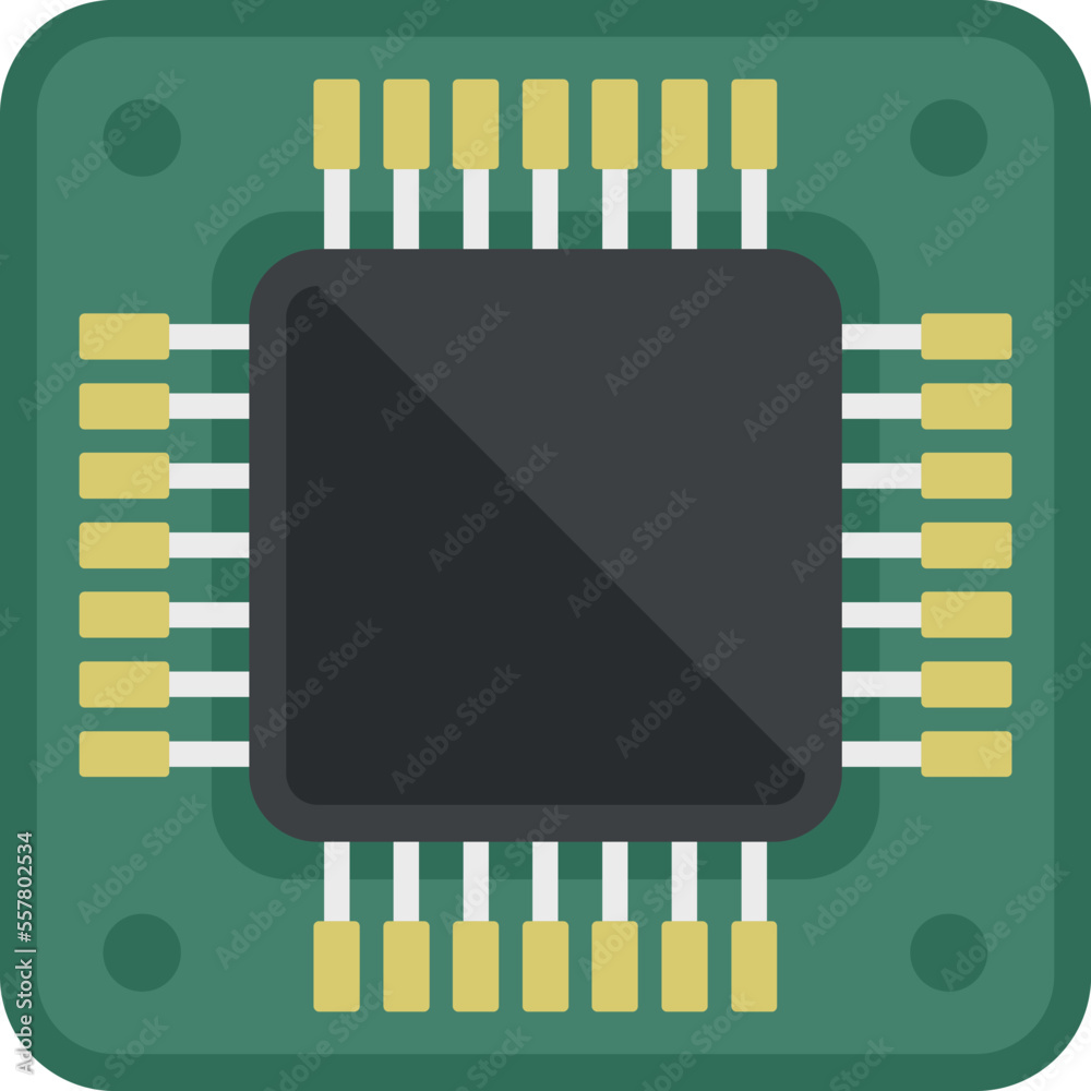 Poster board cpu icon flat vector. digital microchip. chip circuit isolated
