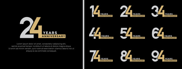 set of anniversary logo style gold and silver color on dark black background for special moment