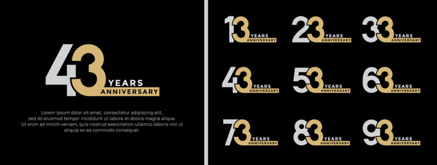 Naklejka premium set of anniversary logo style gold and silver color on dark black background for special moment