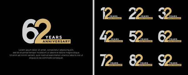 set of anniversary logo style gold and silver color on dark black background for special moment