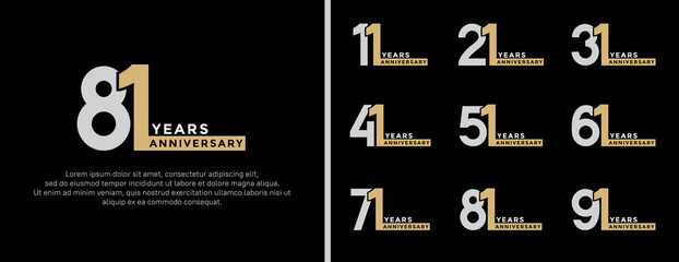 set of anniversary logo style gold and silver color on dark black background for special moment