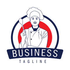 Minimalist woman chef logo design isolated on white background, suitable for food or bakery business