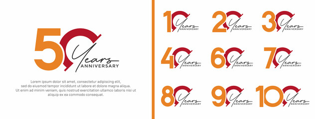 set of anniversary logo style orange and red color on white background for special moment