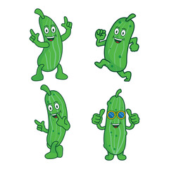 Cute pickle cucumber collection set. Funny and humorous cartoon pickle in flat style. Vegetable clipart vector illustration template