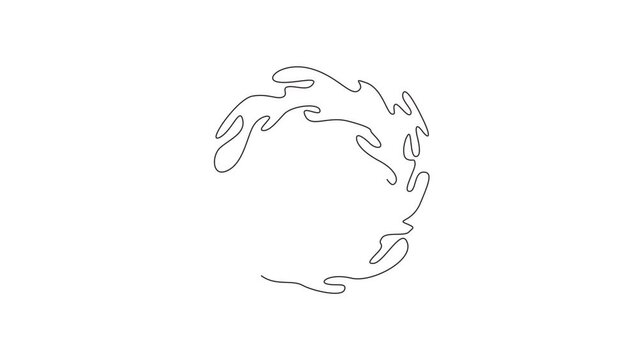 Animated self drawing of single continuous line draw circle made of water splashes. Ring closeup of fresh and clear splash. Water splash refreshing shape concept. Full length one line animation
