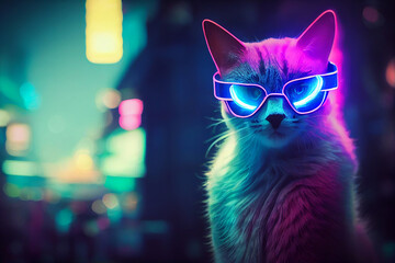 Futuristic cyber cat in cyberpunk style