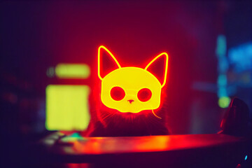 Futuristic cyber cat in cyberpunk style